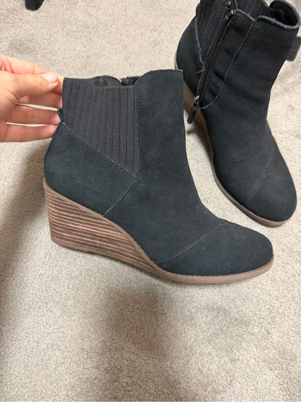 TOMS Wedge Ankle Boots in Black Brushed Suede 8